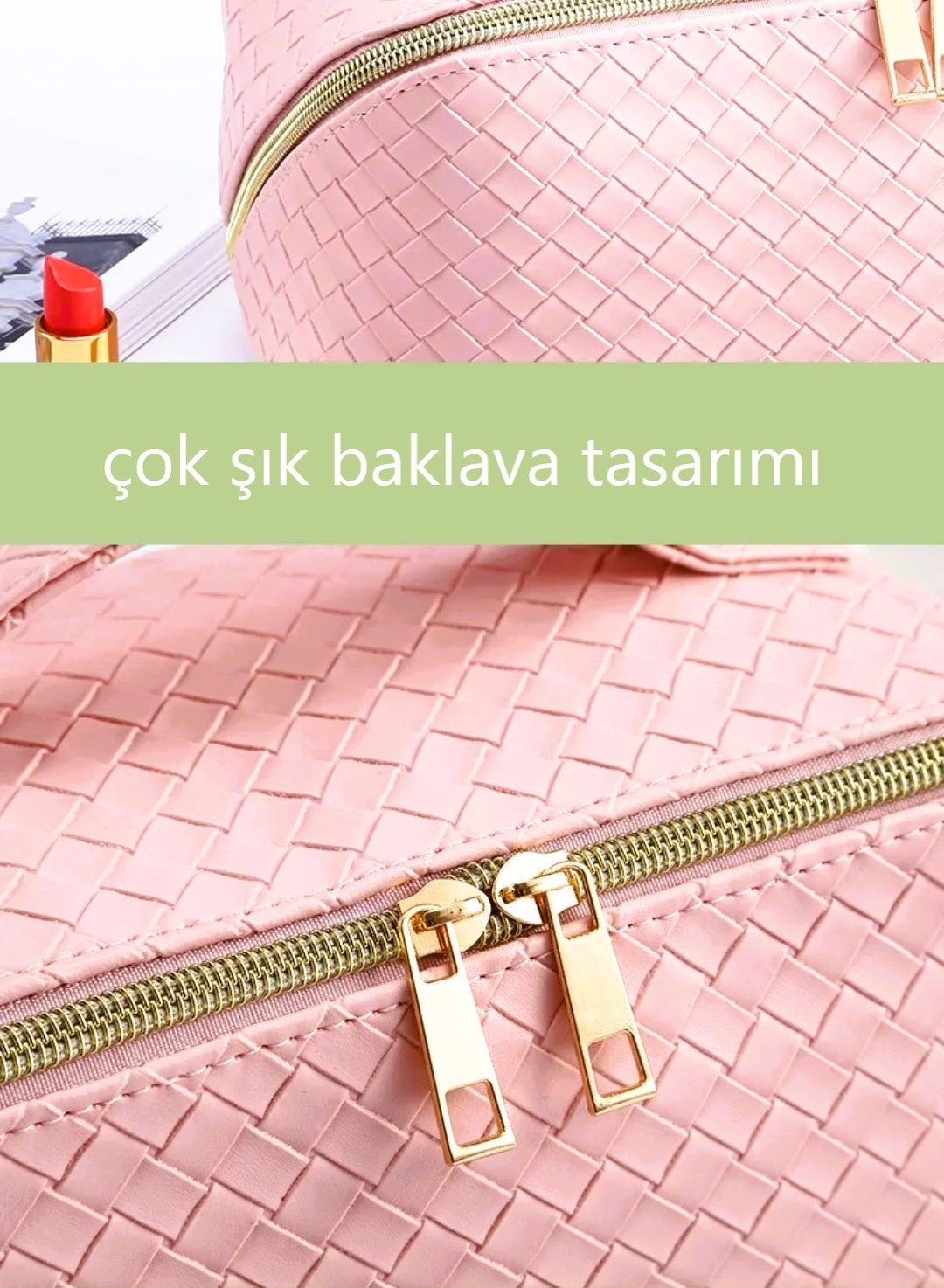 Makyaj ve Bakım Çantası / Baklava -Pembe